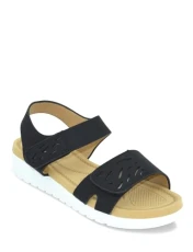 Ladies | Stylish Touch Fasten Cutwork Nubuck Look Sandals | Metallic Inserts for Chic Detailing |