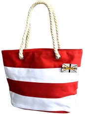 ® Ladies Summer Beach Tote Handbags Collection - Striped Design - Red/White [Size One Size, Colour Striped Design - Red & White]