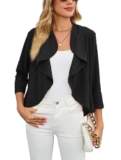 Ladies Summer Cardigans UK Eyelet 3/4 Sleeve Open Front Cardigan Lightweight Ruffle Outwear (XL, Black) Ladies Summer Cardigans UK Eyelet 3/4 Sleeve Open Front Cardigan Lightweight Ruffle Outwear (XL, Black)