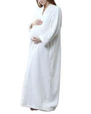 Ladies Supersoft Full Zip Plush Dressing Gown Long Luxury Thick Housecoat Lounger White L