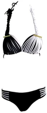 Ladies Swimwear Swimsuit Beachwear Collection - Fringe Bikini Set & Multifunctional Head Gear Set [Size L, Colour Black]