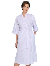 | Ladies | Swirl Leaf Print Wrap Robe | Kimono Sleeve Styling with Piping Trim Detailing | Detachable Belt | Soft Polycotton Blend Material | Machine Washable Comfort | Pink