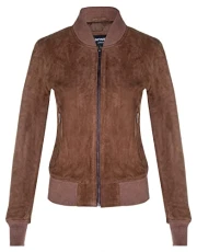 Ladies Tan Brown Goat Suede Bomber Jacket Genuine Leather MA-1 Varsity Retro XL