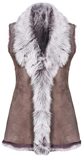 Ladies Taupe Women's Soft Real Toscana Sheepskin Leather Gilet Waistcoat XS