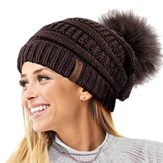 ® Ladies Textured Knit Beanie Hat with Detachable Faux Fur Pom Pom - Buy with 1 2 Pom Poms… Chocolate ® Ladies Textured Knit Beanie Hat with Detachable Faux Fur Pom Pom - Buy with 1 2 Pom Poms… Chocolate