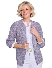 Ladies | Textured Marl Knit Zip Cardigan | Stylish Layering for Spring & Autumn | Long Sleeve V-Neck | Lilac Ladies | Textured Marl Knit Zip Cardigan | Stylish Layering for Spring & Autumn | Long Sleeve V-Neck | Lilac