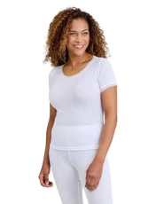 Ladies | Thermal Underwear Set - Pointelle Thermal Short Sleeve Vest Long Sleeve Vest And Leggings Baselayer | White Ladies | Thermal Underwear Set - Pointelle Thermal Short Sleeve Vest Long Sleeve Vest And Leggings Baselayer | White