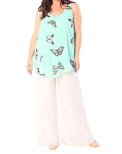 Ladies Top Butterfly Chiffon Dip Hem Layer Women Cami Vest Plus Size Nouvelle Aqua 22-24