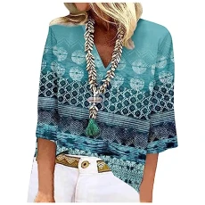 Ladies Tops Ladies Tops Ladies Longline Tops Three Quarter Sleeve Tops White Oversized Shirt Women Women's Nightdresses & NightshirtsWomen Clothing(1-Cyan,L)