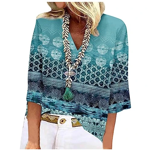 Ladies Tops Ladies Tops Ladies Longline Tops Three Quarter Sleeve Tops White Oversized Shirt Women Women's Nightdresses & NightshirtsWomen Clothing(1-Cyan,L)