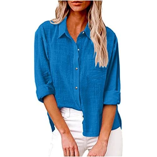 Ladies Tops Long Sleeve 3/4 Sleeve Blouses Clearance Button Down T Shirt Lapel Neck Solid Dressy Top