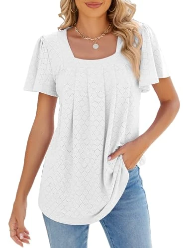 Ladies Tops Size 20 UK, Plus Size Tops for Women Plain White T Shirt Flowy Loose Fit Summer