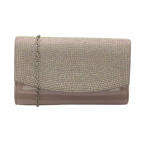 Ladies Trance Pink Patent Occasion Clutch Handbag
