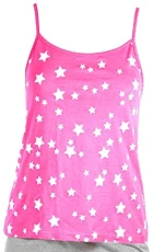 Ladies Twin Pack Lounge Vest Ideal Loungewear Nightwear Gymwear Beachwear [Size 8-10, Colour Pink with Star Print & Plain Blue]