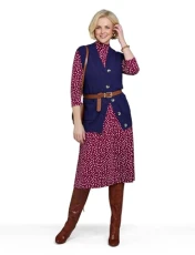 Ladies | Two Pocket Knitted Waistcoat | Basket Weave Texture with Mock Horn Buttons | Stylish Sleeveless Vest | Navy