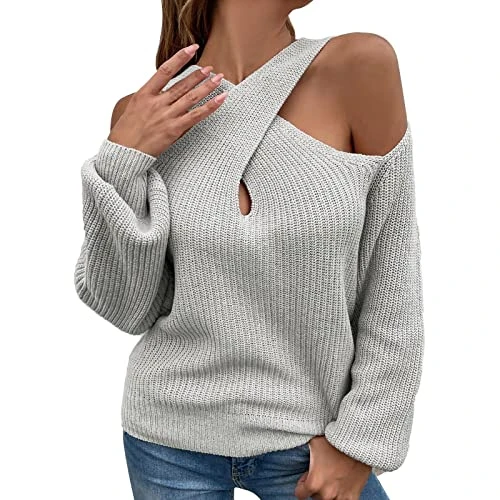 Ladies V Neck Jumpers Size 12 Womens Jumpers Size 14 Long Sleeve Plus Size Batwing Solid Color Ladies Tops Ladies Polo Roll Neckturtle Neck Plain Jumpers for Women Top 8 26 Grey