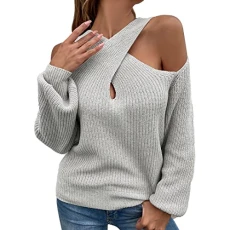 Ladies V Neck Jumpers Size 12 Womens Jumpers Size 14 Long Sleeve Plus Size Batwing Solid Color Ladies Tops Ladies Polo Roll Neckturtle Neck Plain Jumpers for Women Top 8 26 Grey