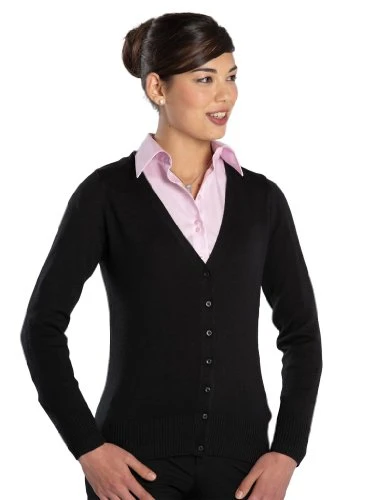 Ladies' V-Neck Knitted Cardigan, Black, 4XL. 715F