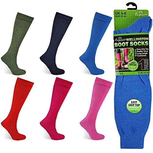 Ladies Wellington Boot Socks Women Plain Welly Wellies Boots Warm Long Liners Easy Grip Long Hose Le