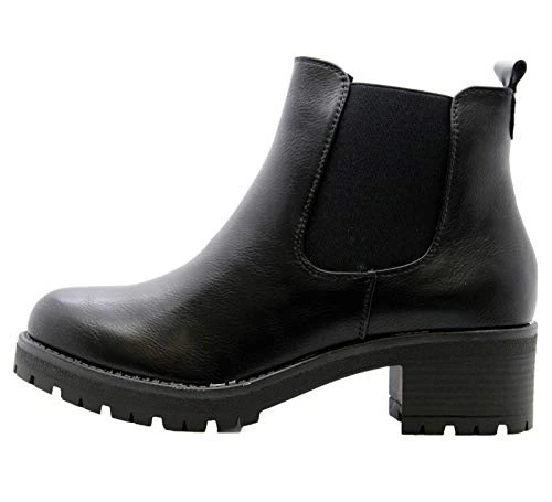 Ladies Winter Ankle Boots Womens Chelsea Block Chunky Heels Grip Sole Shoes Size 4 Black