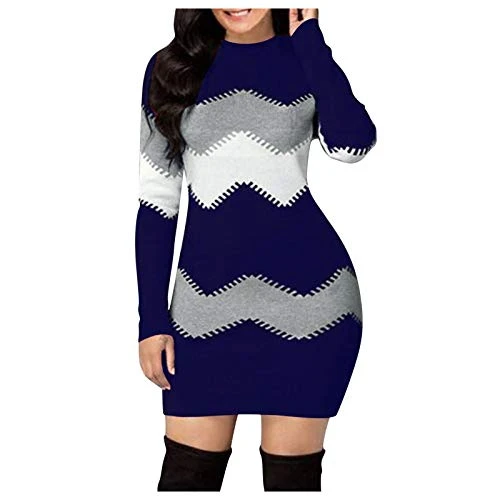 Ladies Winter Dresses Long Sleeve Plus Size Long Sleeve Plus Size Jumper Dress Midi Two Piece Outfit Women Skirt and Top Pamper Gifts for Women Womens Winter Dresses Knit Dress Sale Navy