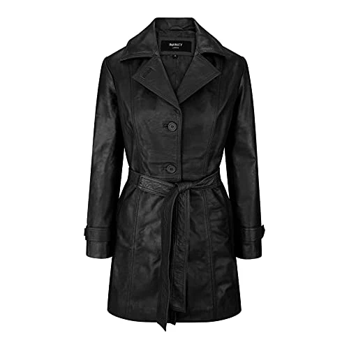 Ladies Women Real Leather Mid Length Blazer Style Retro Jacket - Black S