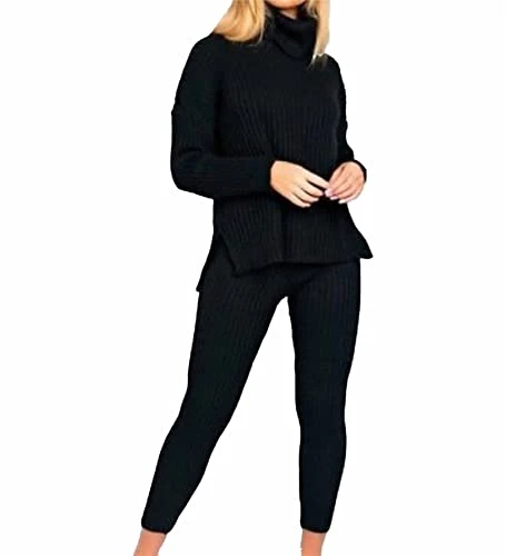 Ladies Womens Jumpers Women UK Chunky Cable Knitted High Roll Neck Womens Jumper Tracksuit Bottoms W