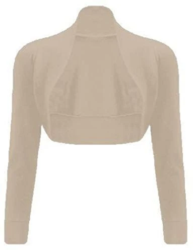 Ladies Women's New Long Sleeve Cropped Plain Bolero Shrug Party Top. UK 6-14 Beige