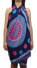 Ladies Womens Pareo Swimsuit Cover up Beach Wear Bikini Wrap Skirt One Size (Navy/Fuschia)