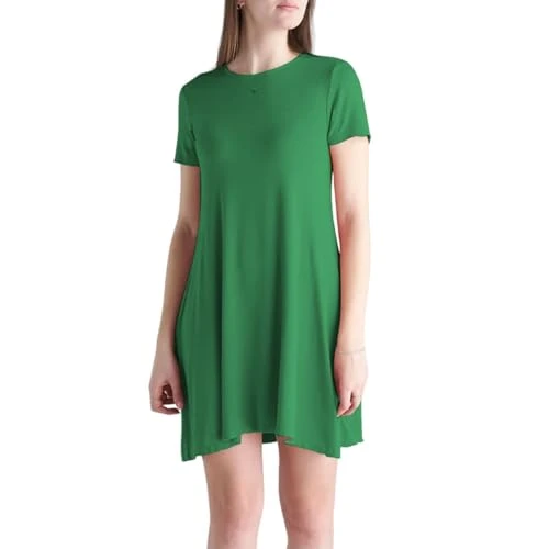 Ladies Women's Short Sleeve Swing Plain Skater Dress (Bottle Green, 12)