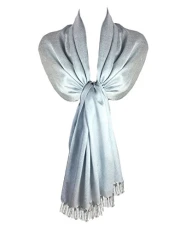Ladies Womens Stylish Glitter Sparkle Evening Shawl Pashmina Wrap Stole with Tassel Finishing - MOONLIGHT SILVER
