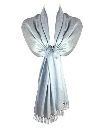Ladies Womens Stylish Glitter Sparkle Evening Shawl Pashmina Wrap Stole with Tassel Finishing - MOONLIGHT SILVER