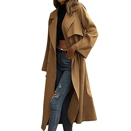 Ladies Wool Coats Coat Blouse Thin Coat Trench Long Jacket Ladies Slim Long Belt Elegant Overcoat Outwear Womens Jackets Fall