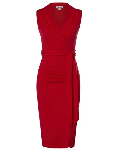 Ladies Wrap Red Dress Sleeveless Office Professinal Work Dress for Evening Party Cocktail Formal Occ