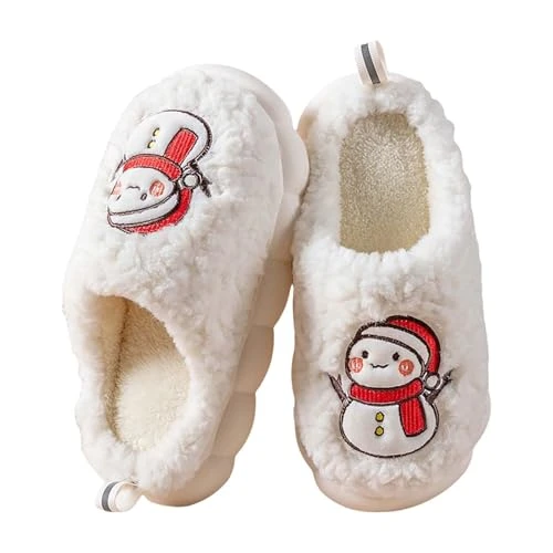 Ladies Xmas Slippers Fleece Plush Warm Winter Christmas Slipper Cartoon Christmas Tree Santa Claus Novelty Shose Slip-On Anti-Skid Sole Xmas Slippers Ladies Bedroom Comfortable House Slipper