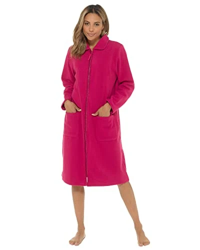 Ladies Zip Fleece Gown LN730UC Wine 10-12