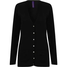 Ladies/Womens V-Neck Button Fine Knit Cardigan (L) (Black) Ladies/Womens V-Neck Button Fine Knit Cardigan (L) (Black)