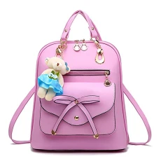 Lady's Bags PU Leather Bag Women's Girl's Casual Travel Shoulder Backpacks with Bear Pink Lady's Bags PU Leather Bag Women's Girl's Casual Travel Shoulder Backpacks with Bear Pink