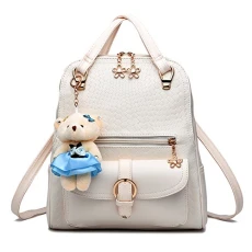Lady's Casual Cute Girls PU Leather School Bag Backpack Shoulder Bag Daypack White Lady's Casual Cute Girls PU Leather School Bag Backpack Shoulder Bag Daypack White