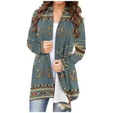Lalaluka Cardigan Women's Cardigan Retro Print Casual Loose Knitted Cardigan Sweater Long Sleeve Sweatshirt Coat Jacket Tops Outwear, blue, XXL