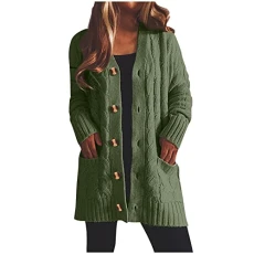 Lalaluka Cardigan Women's Cardigan Single Breasted Chunky Twist Pockets Knitted Cardigan Sweater Long Sleeve Sweatshirt Coat Jacket Tops Outwear, Green, M