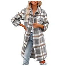 Lalaluka Jacket Women's Shirt Checked Printed Buttoned Pockets Casual Shirt Cardigan Jacket Down Jacket Parka Women's Winter Coats, gray, XL