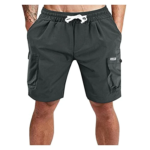 Lalaluka Men's shorts, loose with multi-pockets, elastic waistband, short cargo trousers, sports sho