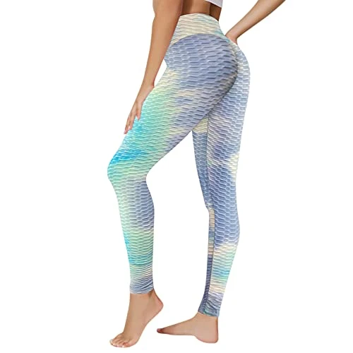 Lalaluka Sports trousers women's sports leggings high waist push up butt lift print yoga trousers sports leggings training trousers fitness trousers jogging trousers running trousers, blue, S