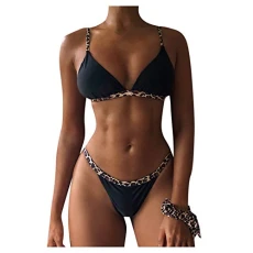 Lalaluka Swimsuit Set Women's Bikini Knotted Leopard Triangle Spaghetti Swimwear Two Piece Swimsuits Swimsuit Bikini Top Bikini Bottoms Swimsuit Beach Bikini Swimwear - Black - S