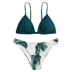 Lalaluka Swimsuit Set Women's Bikini Push Up Spaghetti Leaf Print Swimsuits Swimwear Two Piece Swimsuit Bikini Top Bikini Bottoms Swimsuit Beach Bikini Swimwear - Green - S
