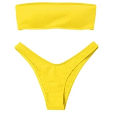 Lalaluka Swimsuit Set Women's Bikini Sexy Plain Bandeau Triangle Two Piece Swimsuits Swimwear Two Piece Swimsuit Bikini Top Bikini Bottoms Swimsuit Beach Bikini Swimwear - Yellow - S