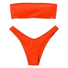 Lalaluka Swimsuit Set Women's Bikini Sexy Plain Bandeau Triangle Two Piece Swimsuits Swimwear Two Piece Swimsuit Bikini Top Bikini Bottoms Swimsuit Beach Bikini Swimwear - Orange - M