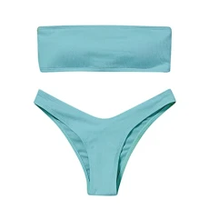 Lalaluka Swimsuit Women's Bikini Set Bandeau Plain High Waist Two Piece Swimwear Two Piece Swimsuits Swimsuit Bikini Top Bikini Bottoms Swimsuit Beach Bikini Swimwear - Green - S
