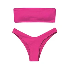 Lalaluka Swimsuit Women's Bikini Set Bandeau Plain High Waist Two Piece Swimwear Two Piece Swimsuits Swimsuit Bikini Top Bikini Bottoms Swimsuit Beach Bikini Swimwear - Pink - S